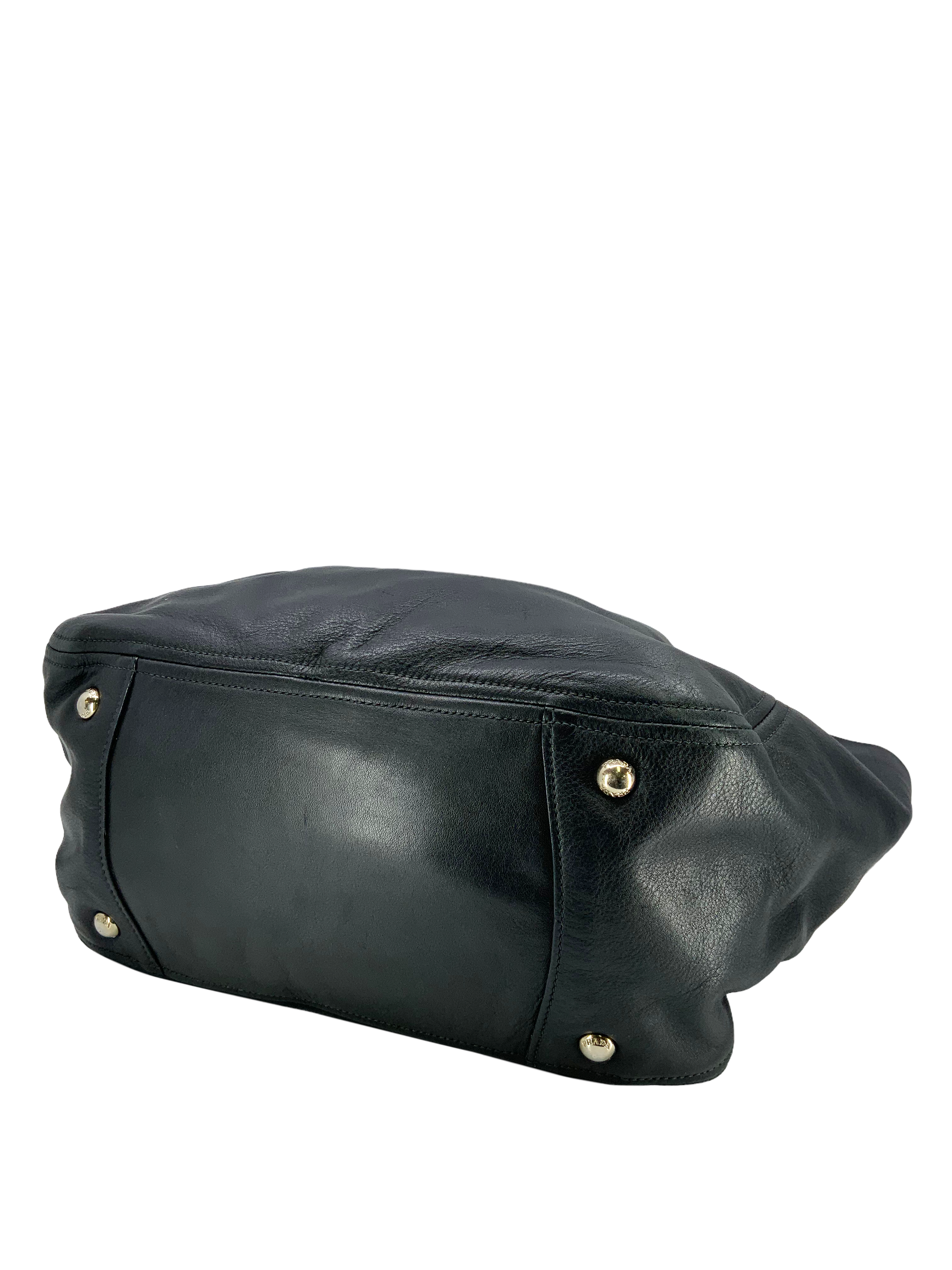 Prada Calfskin Leather Side-Pocket Hobo