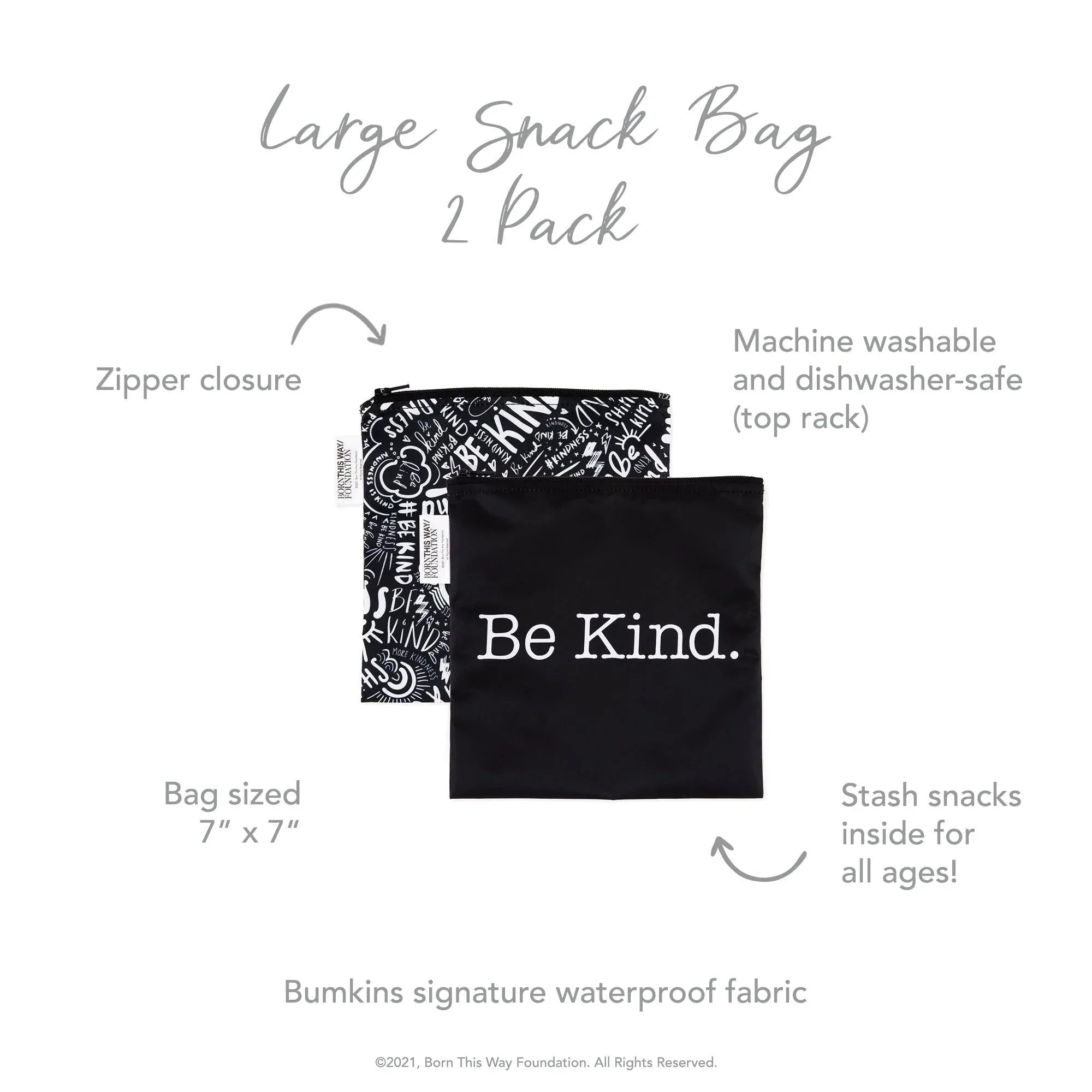 Reusable Snack Bag, Large 2-Pack: Be Kind