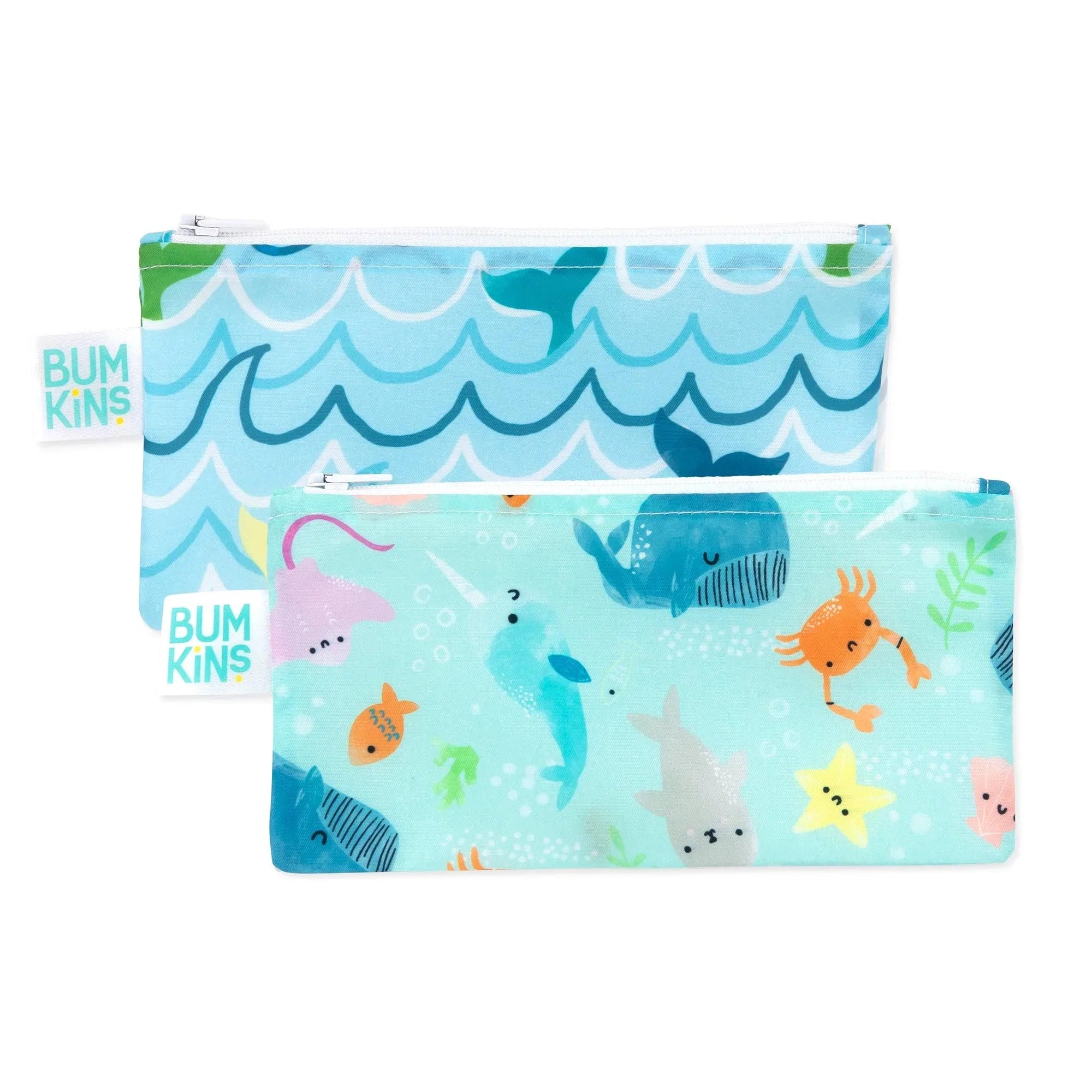 Reusable Snack Bag, Small 2-Pack: Ocean Life & Whale Tail