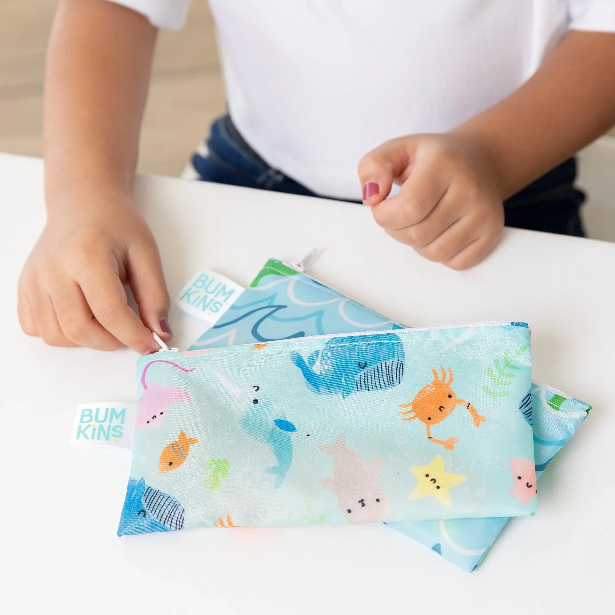 Reusable Snack Bag, Small 2-Pack: Ocean Life & Whale Tail