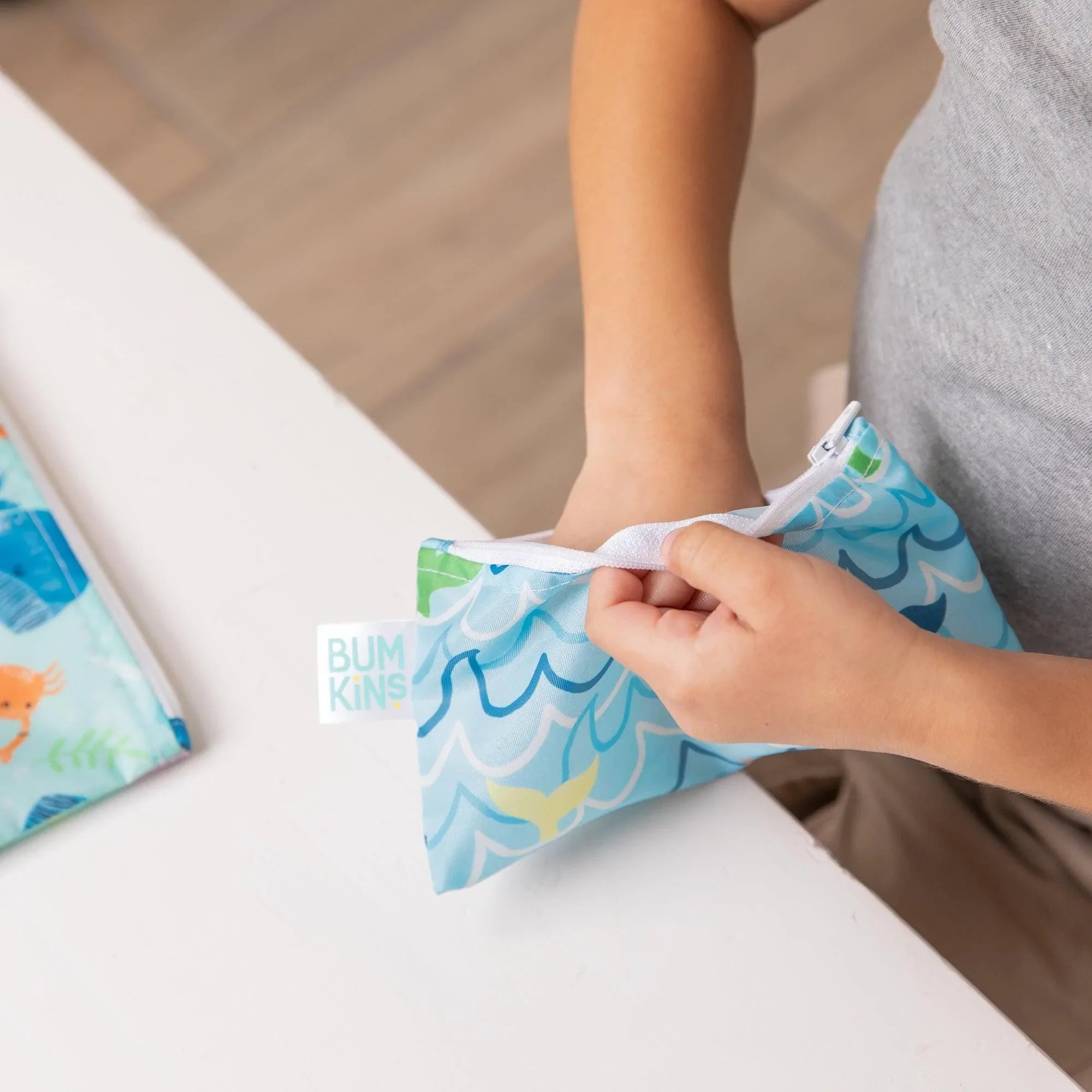 Reusable Snack Bag, Small 2-Pack: Ocean Life & Whale Tail