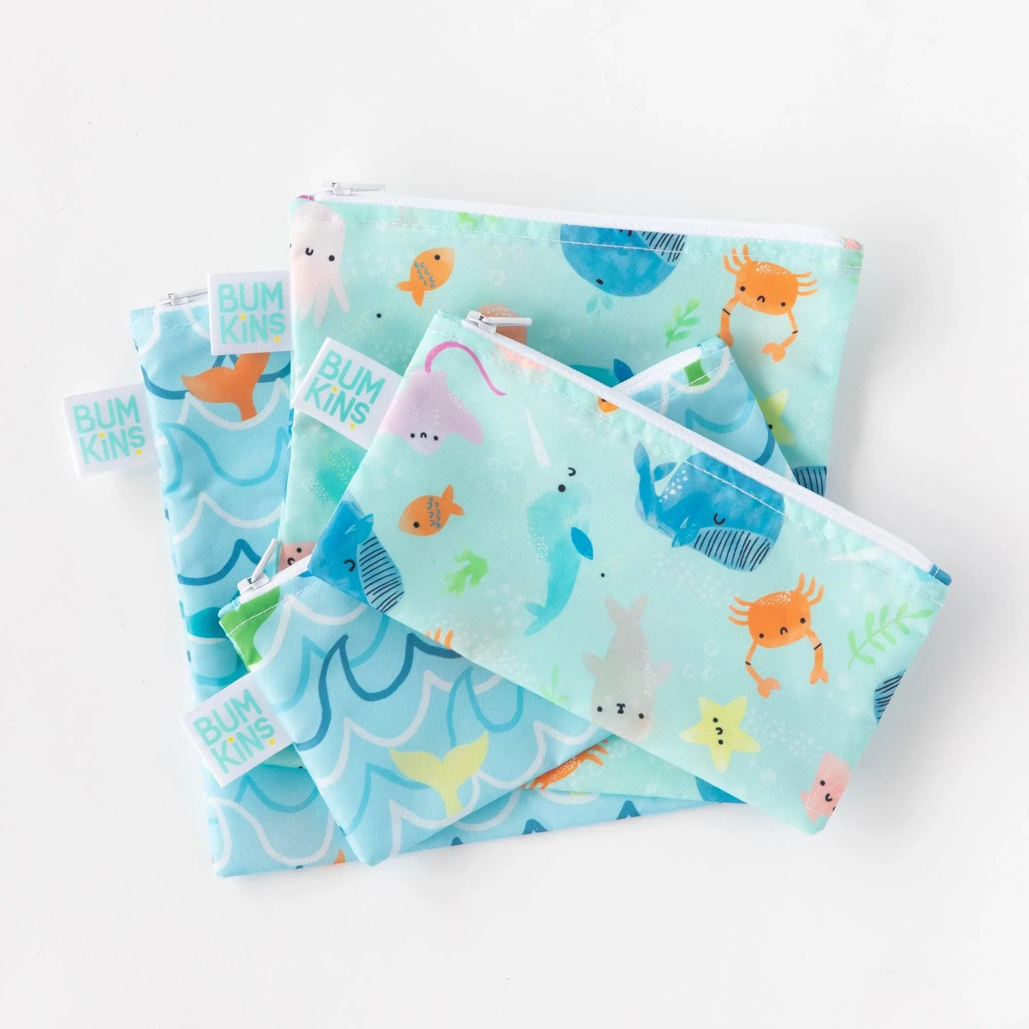 Reusable Snack Bag, Small 2-Pack: Ocean Life & Whale Tail