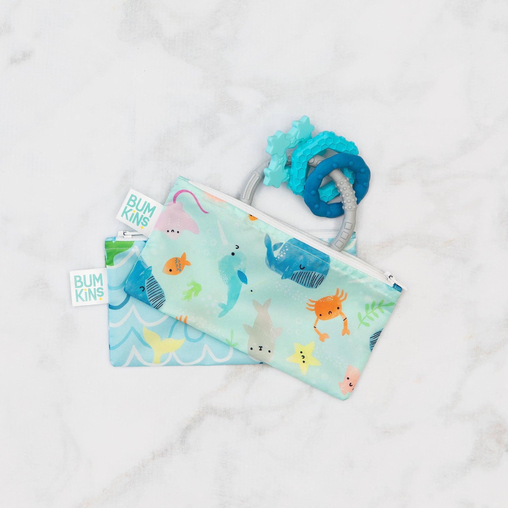 Reusable Snack Bag, Small 2-Pack: Ocean Life & Whale Tail