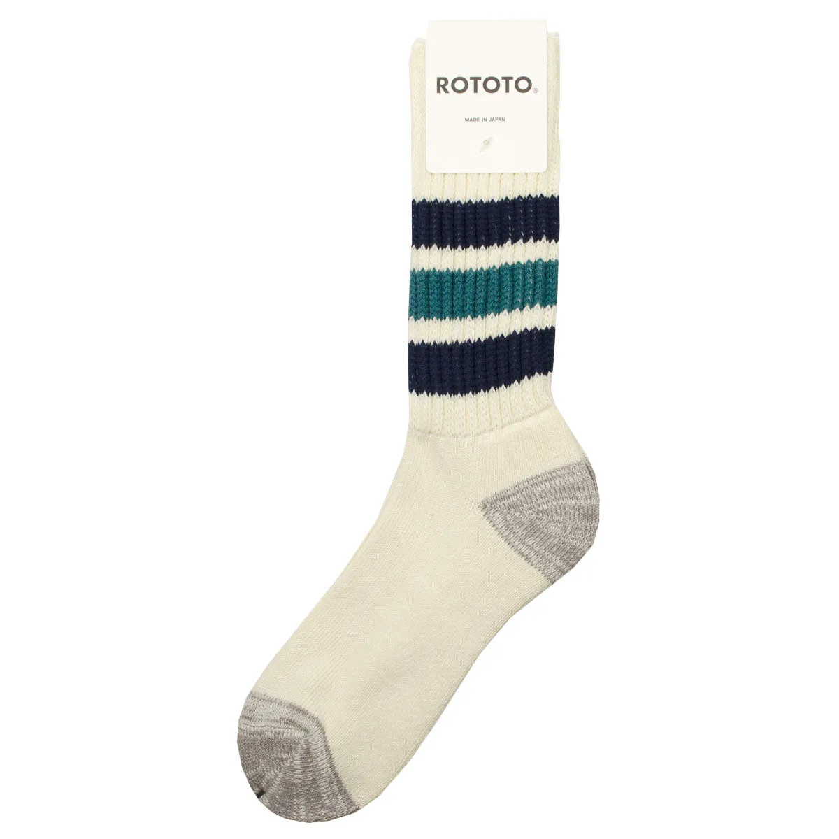 RoToTo - Coarse Ribbed Old School Crew Socks - Navy Blue / NW Green