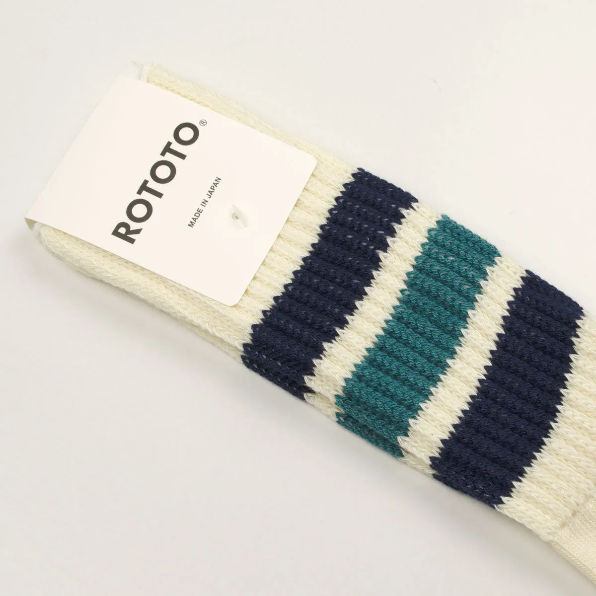 RoToTo - Coarse Ribbed Old School Crew Socks - Navy Blue / NW Green