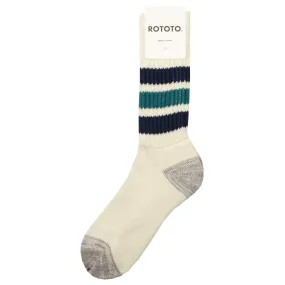 RoToTo - Coarse Ribbed Old School Crew Socks - Navy Blue / NW Green