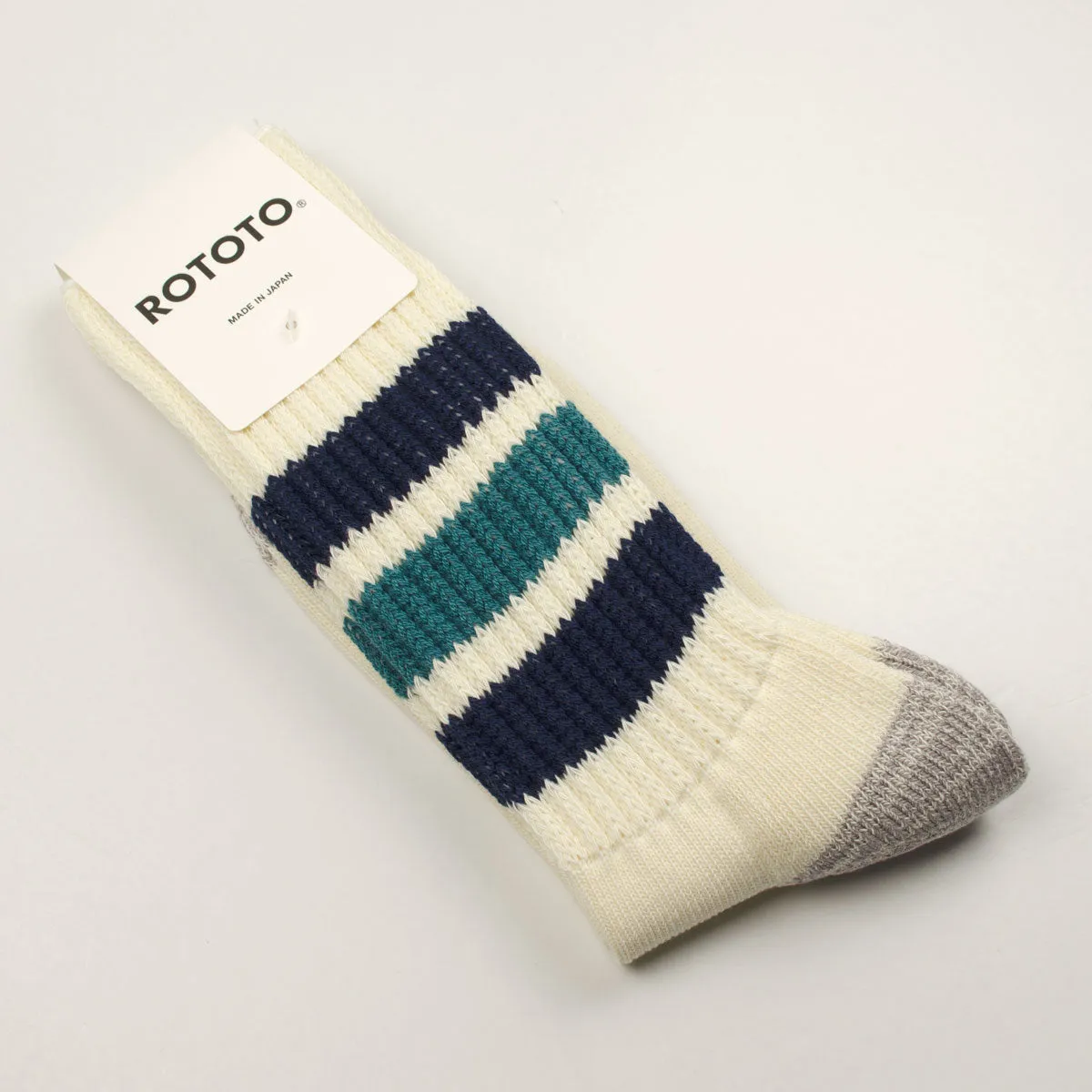 RoToTo - Coarse Ribbed Old School Crew Socks - Navy Blue / NW Green