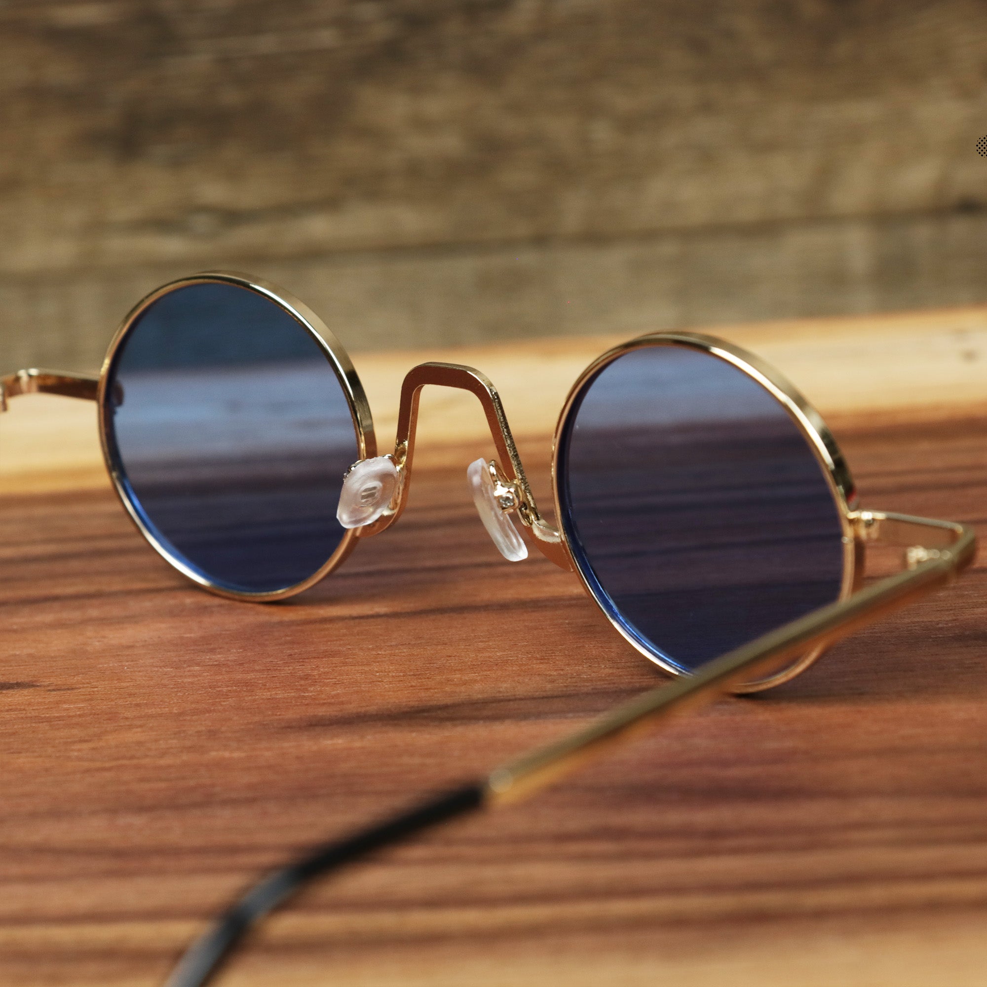 Round Frames Blue Lens Sunglasses with Gold Frame