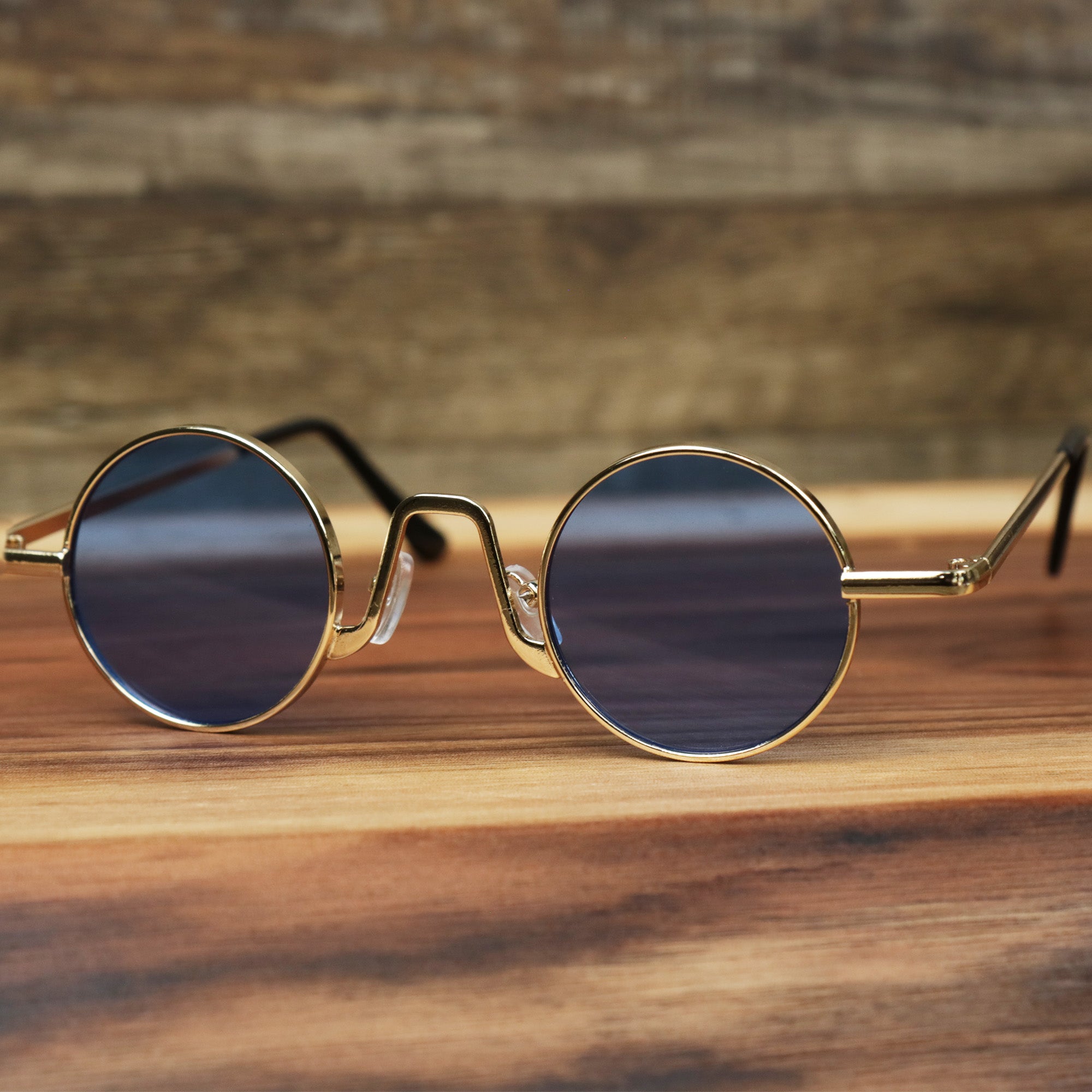 Round Frames Blue Lens Sunglasses with Gold Frame