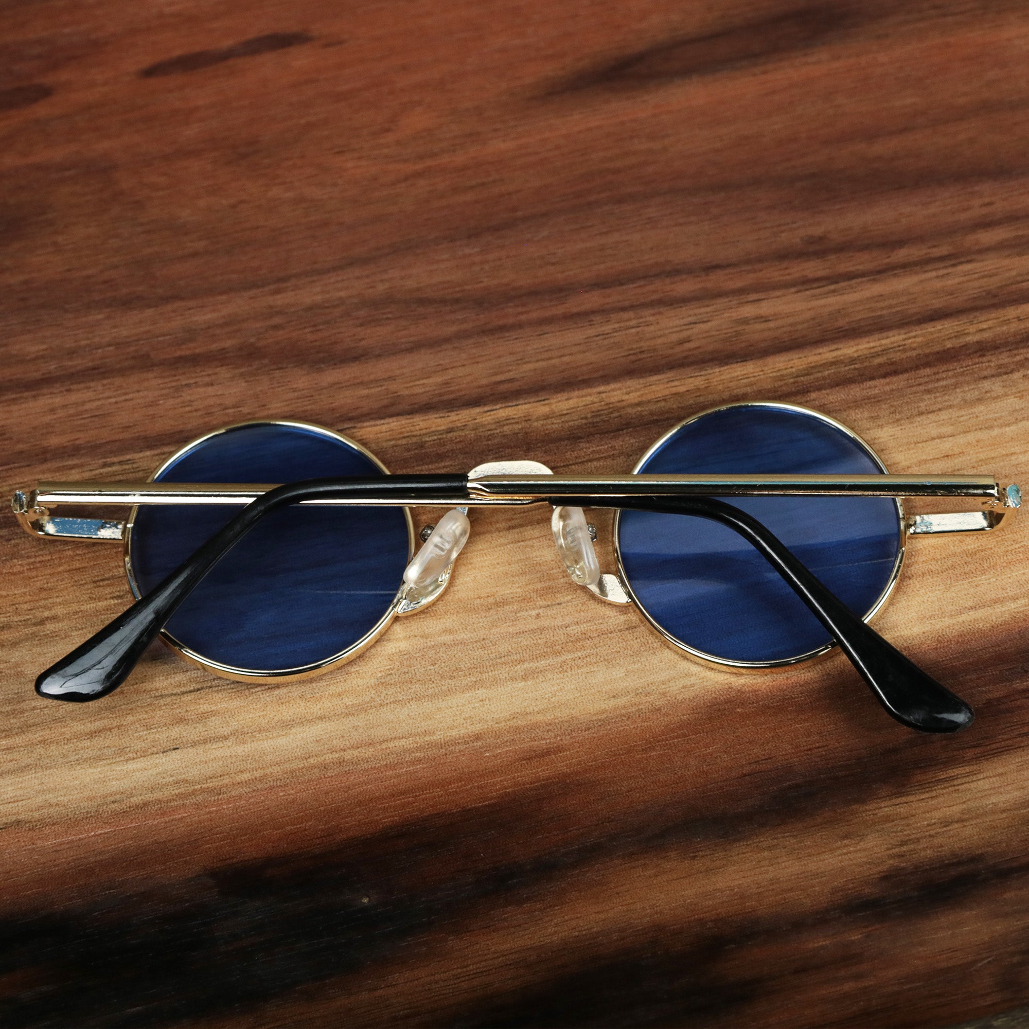 Round Frames Blue Lens Sunglasses with Gold Frame