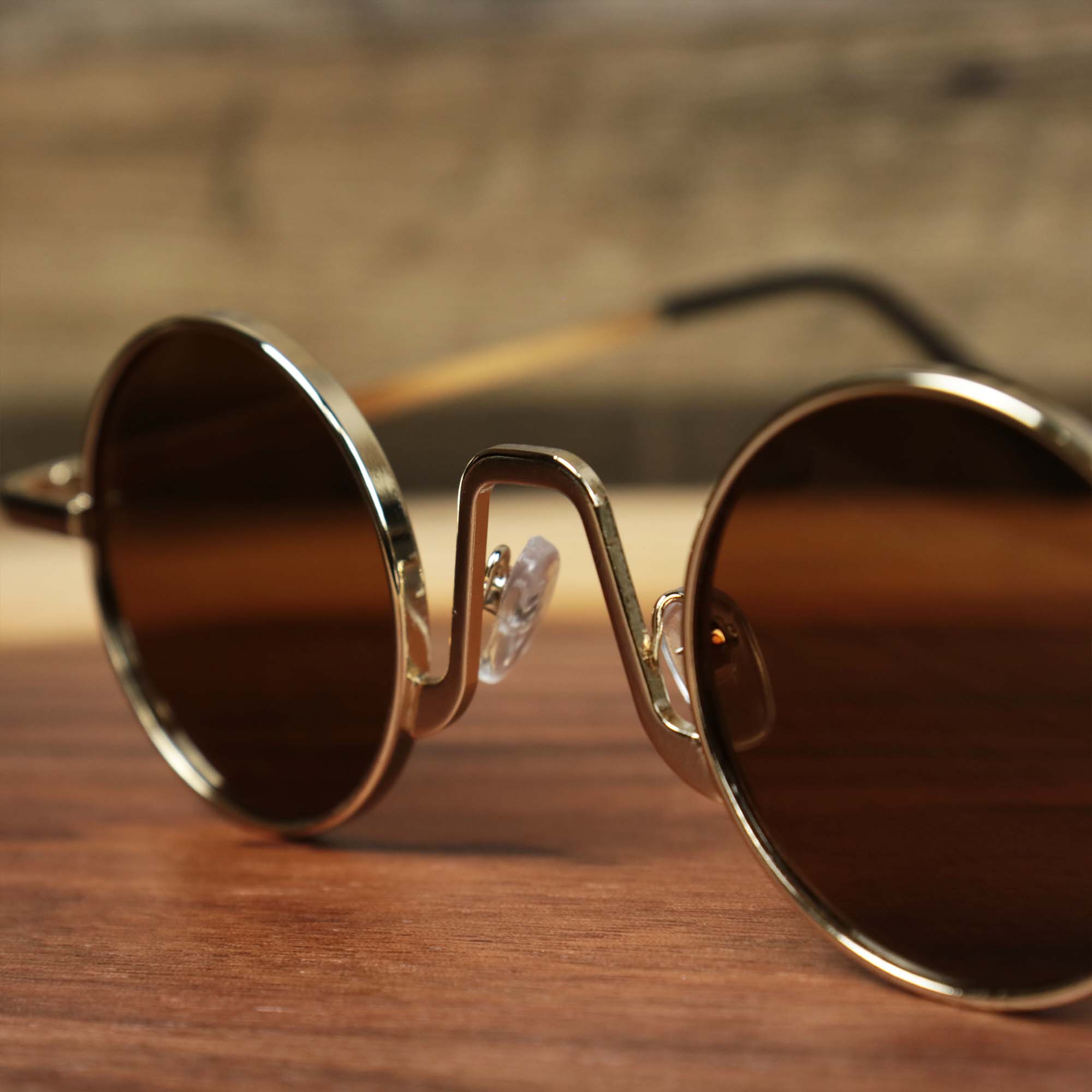 Round Frames Brown Lens Sunglasses with Gold Frame