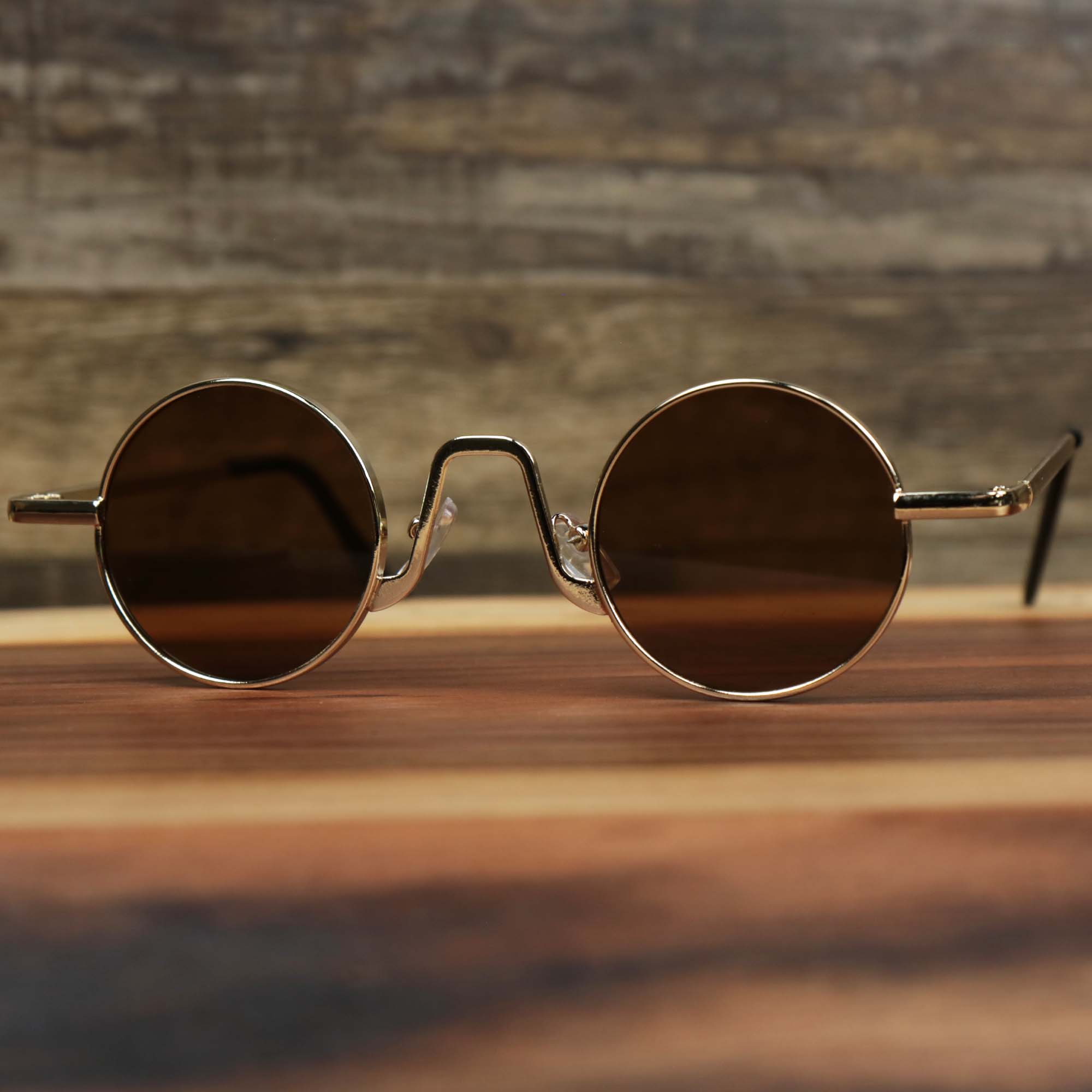 Round Frames Brown Lens Sunglasses with Gold Frame