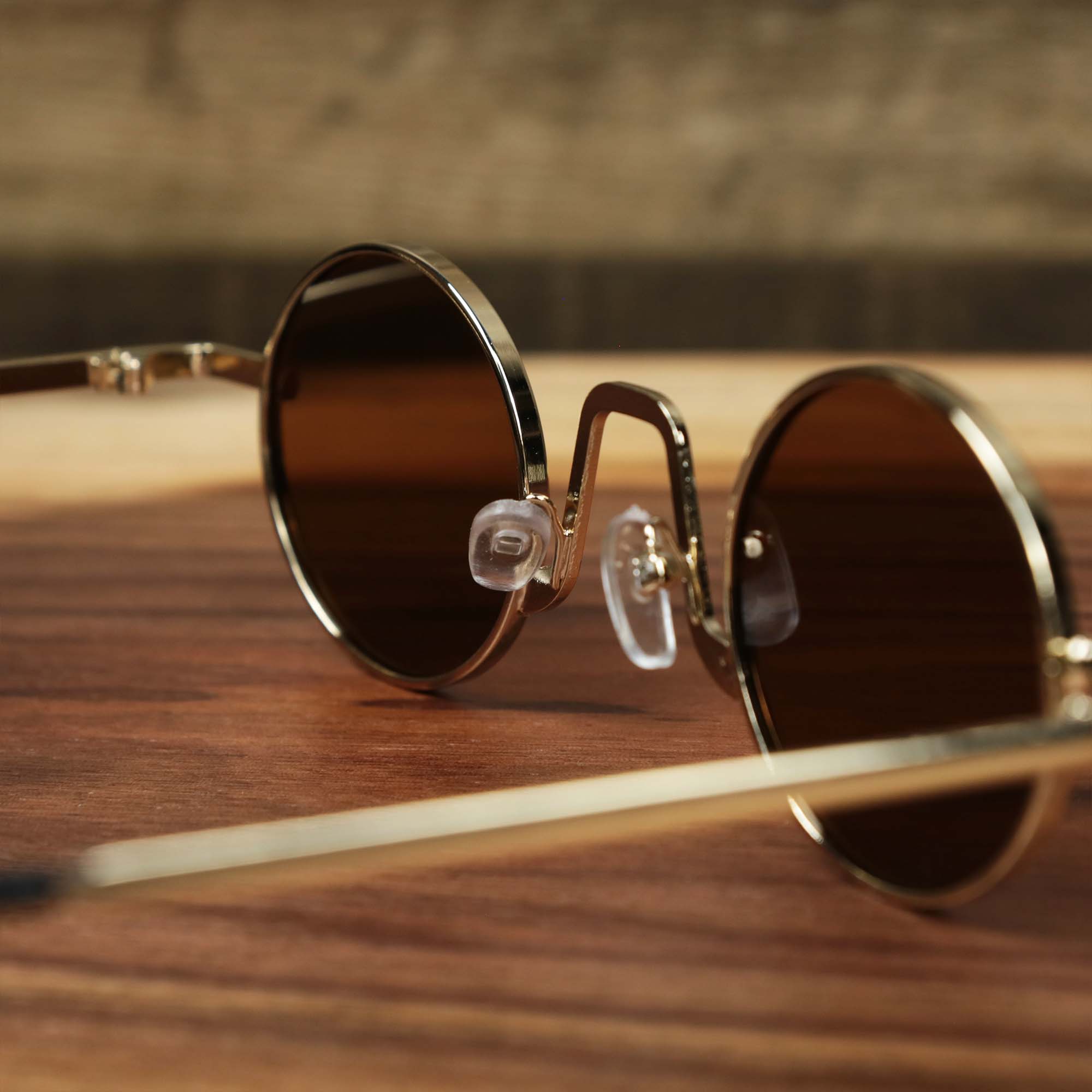 Round Frames Brown Lens Sunglasses with Gold Frame