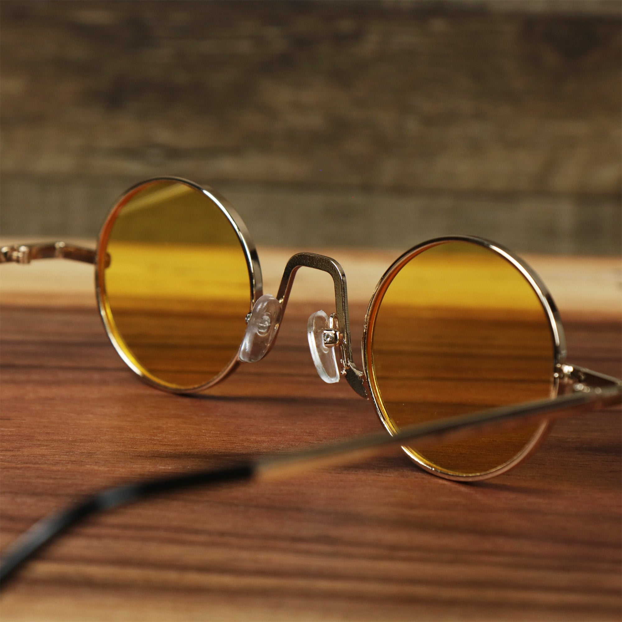 Round Frames Yellow Lens Sunglasses with Gold Frame