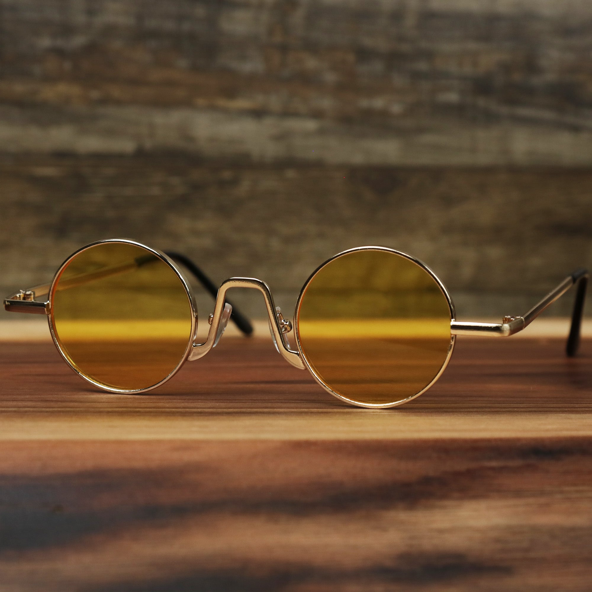 Round Frames Yellow Lens Sunglasses with Gold Frame