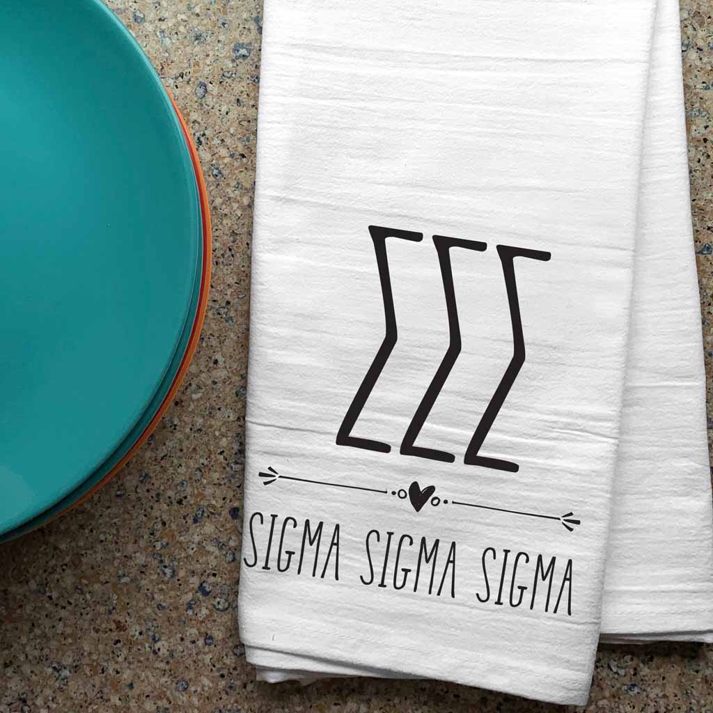 Sigma Sigma Sigma Sorority Kitchen Towel with Boho Design