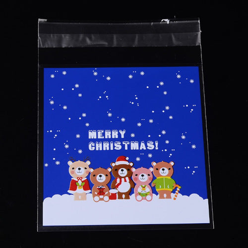 Storage Bags, Self-Adhesive, OPP Cellophane Bags, Rectangle, Cartoon, Christmas Theme, Blue, 14cm