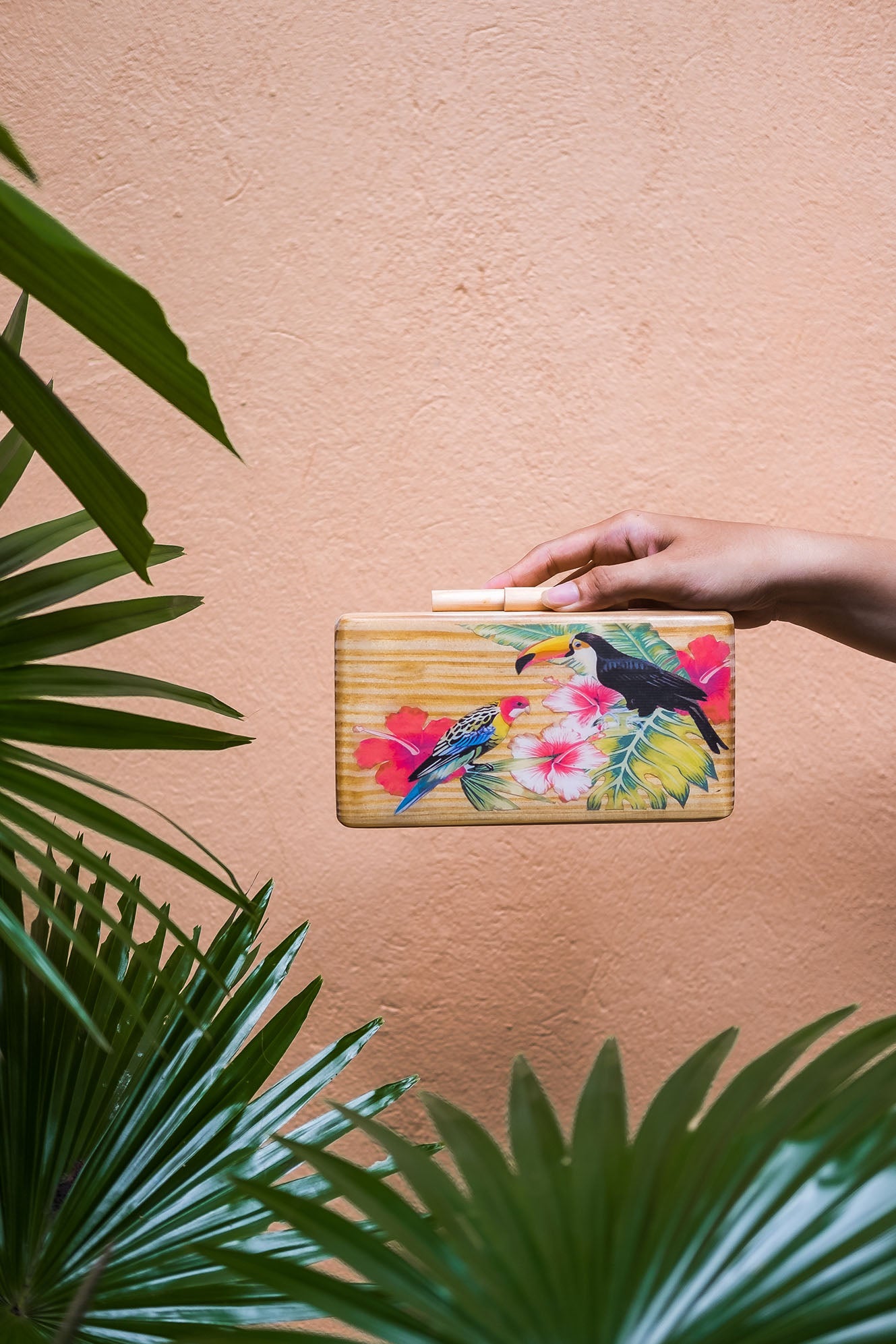 Tropical Birds Wooden Clutch