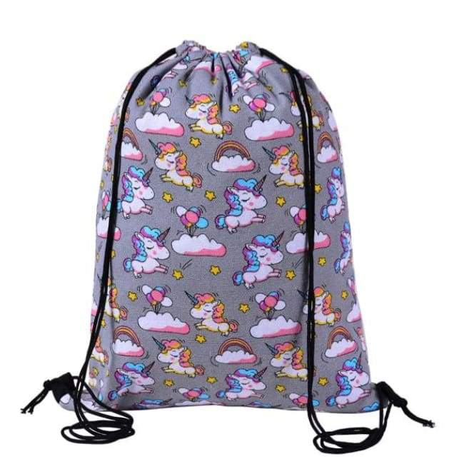 Unicorn Grey Drawstring Bag