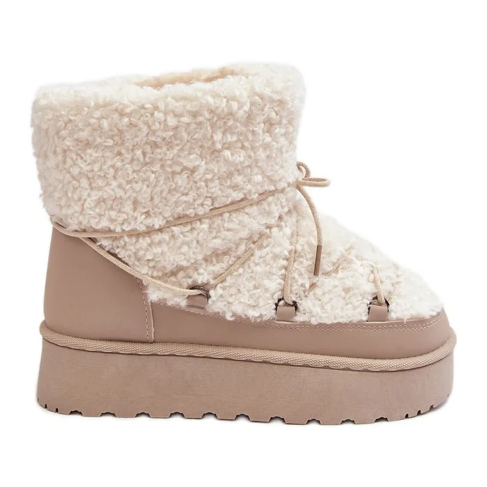 Women's Lace-Up Snow Boots With a Thick Sole, Beige Loso