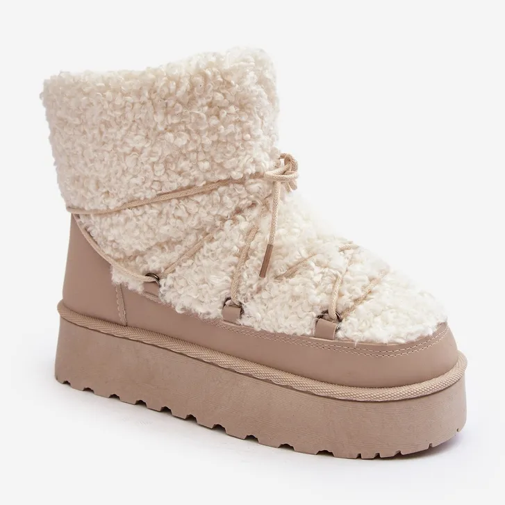 Women's Lace-Up Snow Boots With a Thick Sole, Beige Loso