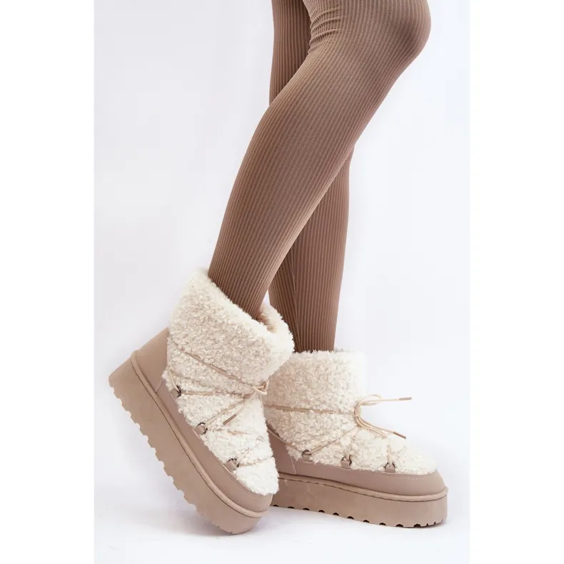 Women's Lace-Up Snow Boots With a Thick Sole, Beige Loso