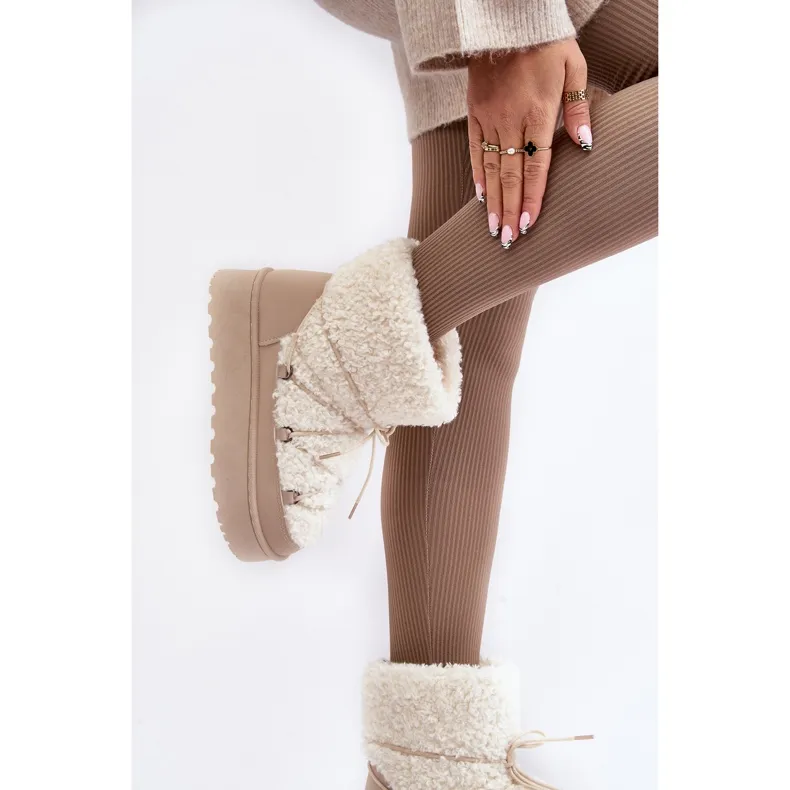 Women's Lace-Up Snow Boots With a Thick Sole, Beige Loso