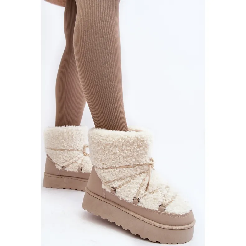 Women's Lace-Up Snow Boots With a Thick Sole, Beige Loso