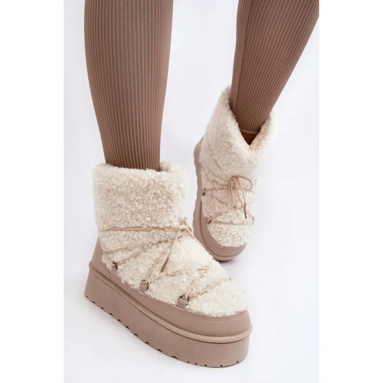 Women's Lace-Up Snow Boots With a Thick Sole, Beige Loso