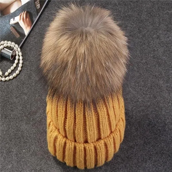 Xthree mink and fox fur ball cap pom poms winter hat for women girl 's hat knitted beanies cap brand new thick female cap