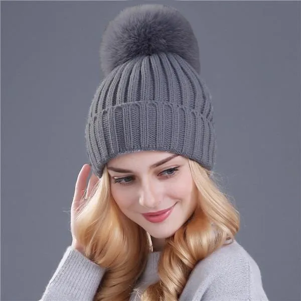 Xthree mink and fox fur ball cap pom poms winter hat for women girl 's hat knitted beanies cap brand new thick female cap