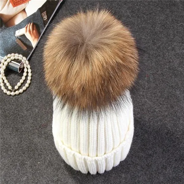 Xthree mink and fox fur ball cap pom poms winter hat for women girl 's hat knitted beanies cap brand new thick female cap